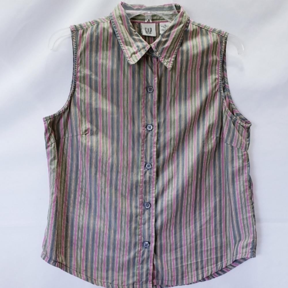 ⚜️FINAL⚜️GAP top 100% cotton sleeveless button down striped🤍MEDIUM